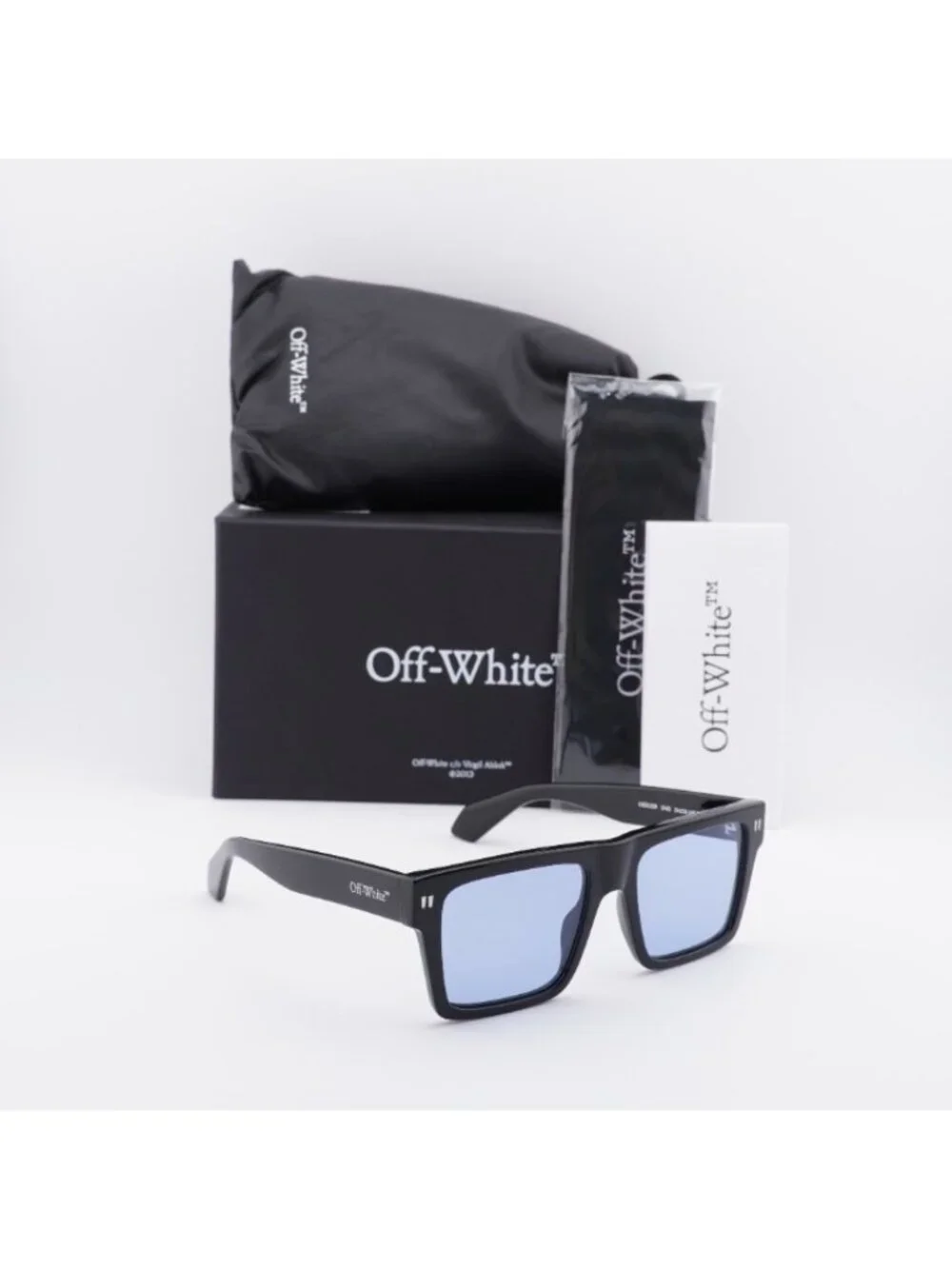 Off-White OERI109 LAWTON 1040 Sunglasses Shiny Black Square Frame, Blue Lenses